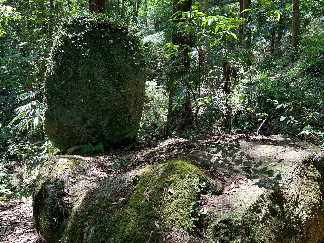 苔むした石老山の奇岩